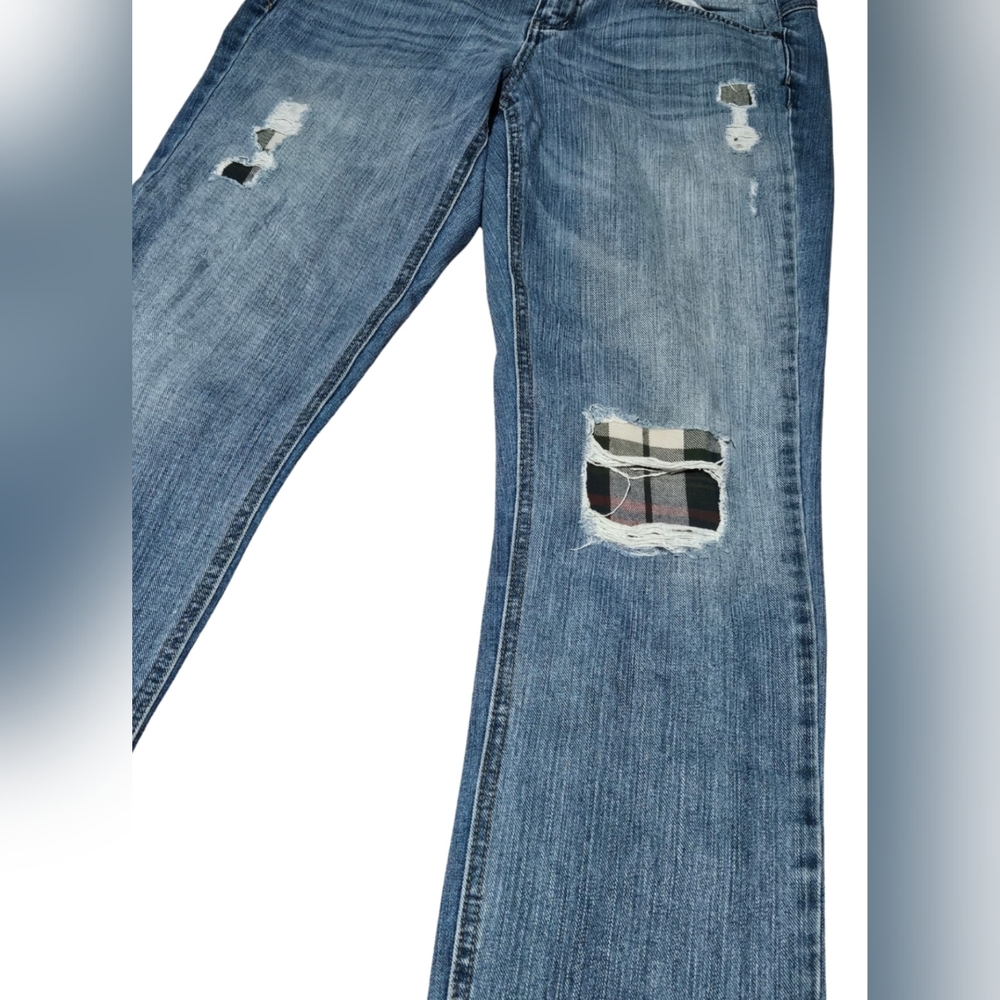 Plaid Patch Distressed Bootcut Jeans - image 2